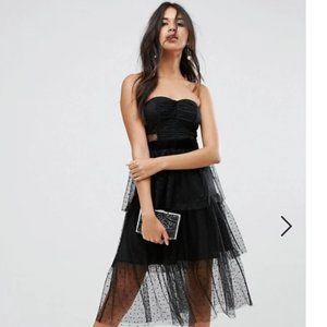 Bandeau Tiered Mesh Midi Dress